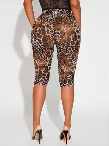 SweatyRocks Women's High Waist Sheer Mesh Leopard Capris Leggings Yoga Workout Pants in Kuwait