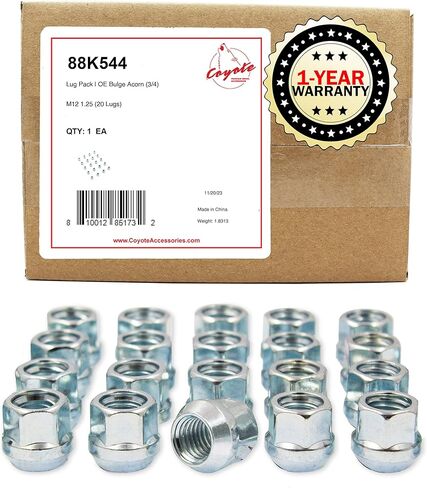 Wheel Accessories Parts 20 Pcs M12x1.25 12x1.25 Thread Open End Bulge Acorn 21mm 0.84" Long Lug Nuts Zinc 3/4" 19mm Hex Fits Most Subaru Pass Cars ｜ Nissan Pass Cars with Aftermarket Wheels in Saudi Arabia
