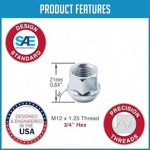 Wheel Accessories Parts 20 Pcs M12x1.25 12x1.25 Thread Open End Bulge Acorn 21mm 0.84" Long Lug Nuts Zinc 3/4" 19mm Hex Fits Most Subaru Pass Cars ｜ Nissan Pass Cars with Aftermarket Wheels in Saudi Arabia