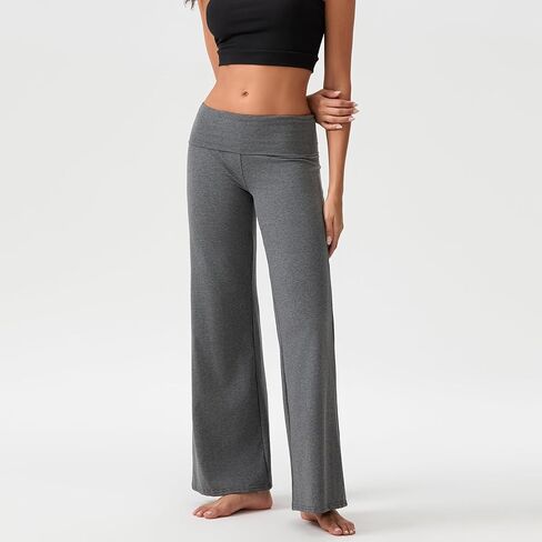 Aopwsrlyi Women Fold Over Yoga Pants Y2K Flared Leggings Low Rise Wide Leg Lounge Pants Baggy Sweatpants in Saudi Arabia