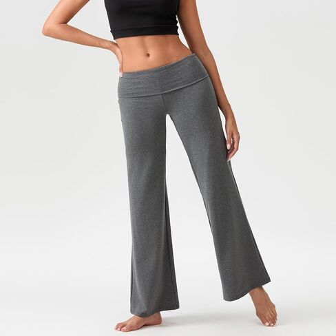Aopwsrlyi Women Fold Over Yoga Pants Y2K Flared Leggings Low Rise Wide Leg Lounge Pants Baggy Sweatpants in Saudi Arabia