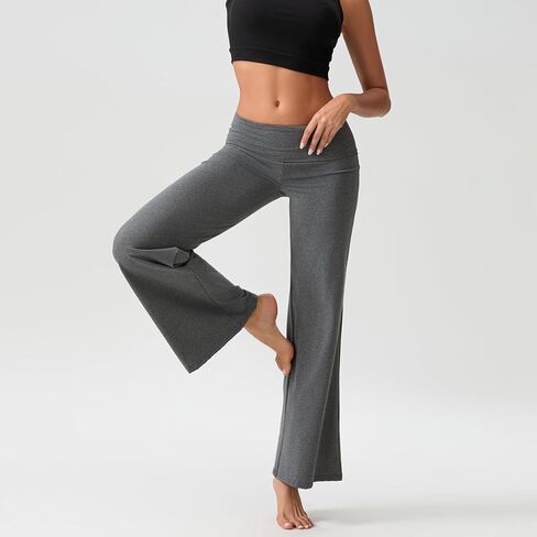 Aopwsrlyi Women Fold Over Yoga Pants Y2K Flared Leggings Low Rise Wide Leg Lounge Pants Baggy Sweatpants in Saudi Arabia