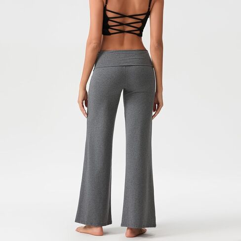 Aopwsrlyi Women Fold Over Yoga Pants Y2K Flared Leggings Low Rise Wide Leg Lounge Pants Baggy Sweatpants in Saudi Arabia