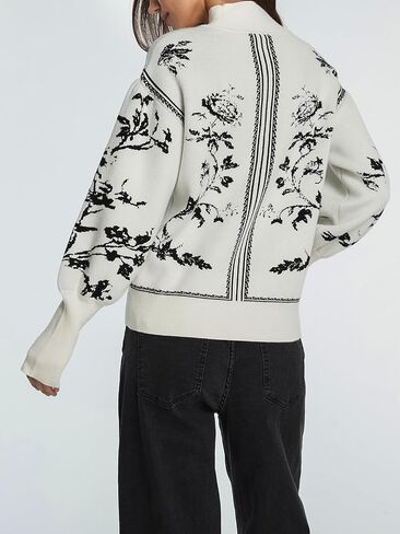 Women's Turtleneck Sweater Print Long Lantern Sleeve Fall Fashion 2025 Trendy Knit Pullover Tops in Saudi Arabia