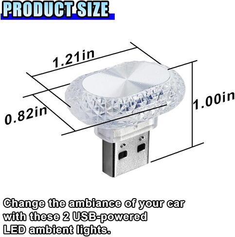 قطعتان من ضوء الليل الداخلي للسيارة USB LED، ديكور صغير من الكريستال Neno Ambient Light للسيارة، مصباح جو داخلي للسيارة، واجهة USB مدمجة، طقم إضاءة محيطة تلقائي لصندوق السيارة (أزرق) in Saudi Arabia