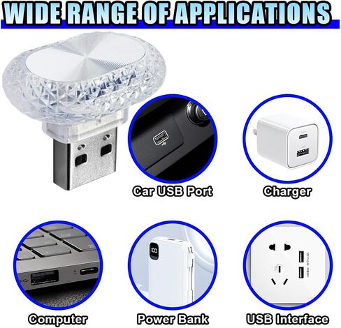 قطعتان من ضوء الليل الداخلي للسيارة USB LED، ديكور صغير من الكريستال Neno Ambient Light للسيارة، مصباح جو داخلي للسيارة، واجهة USB مدمجة، طقم إضاءة محيطة تلقائي لصندوق السيارة (أزرق) in Saudi Arabia