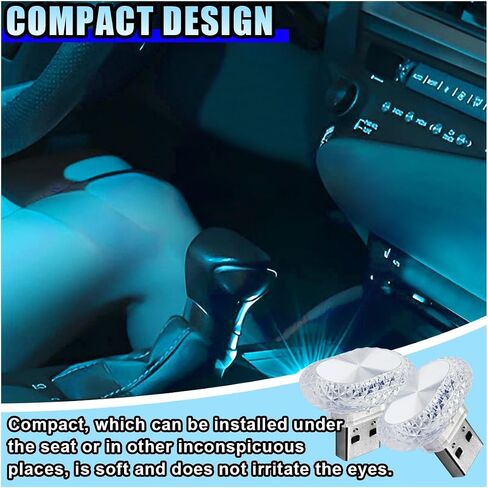 قطعتان من ضوء الليل الداخلي للسيارة USB LED، ديكور صغير من الكريستال Neno Ambient Light للسيارة، مصباح جو داخلي للسيارة، واجهة USB مدمجة، طقم إضاءة محيطة تلقائي لصندوق السيارة (أزرق) in Saudi Arabia