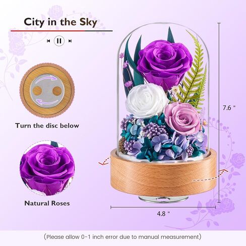 زهور فور إيفر للتسليم، هدايا الورود المحفوظة للنساء - هدايا عيد ميلاد للأم والزوجة والجدة، صندوق موسيقى مع قاعدة خشبية دوارة لعيد الميلاد في عيد الحب (أحمر، أسطواني) in Kuwait