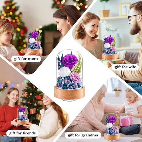 زهور فور إيفر للتسليم، هدايا الورود المحفوظة للنساء - هدايا عيد ميلاد للأم والزوجة والجدة، صندوق موسيقى مع قاعدة خشبية دوارة لعيد الميلاد في عيد الحب (أحمر، أسطواني) in Kuwait