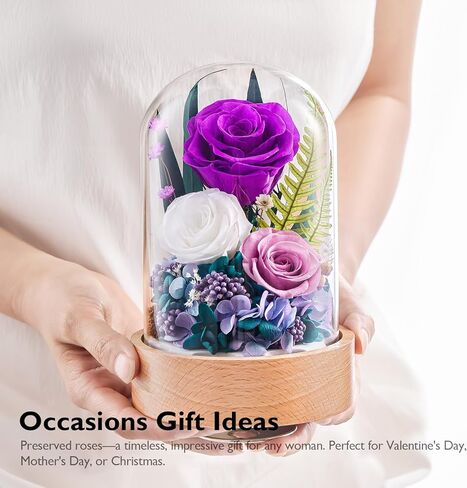 زهور فور إيفر للتسليم، هدايا الورود المحفوظة للنساء - هدايا عيد ميلاد للأم والزوجة والجدة، صندوق موسيقى مع قاعدة خشبية دوارة لعيد الميلاد في عيد الحب (أحمر، أسطواني) in Kuwait