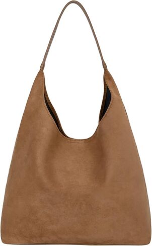 Suede Hobo Tote Bag for Women Stylish Slouchy Shoulder Bag Soft Leather Handbag Suede Purses for Work Everyday in Saudi Arabia