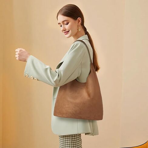 Suede Hobo Tote Bag for Women Stylish Slouchy Shoulder Bag Soft Leather Handbag Suede Purses for Work Everyday in Saudi Arabia