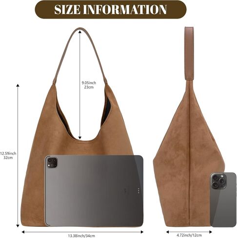 Suede Hobo Tote Bag for Women Stylish Slouchy Shoulder Bag Soft Leather Handbag Suede Purses for Work Everyday in Saudi Arabia