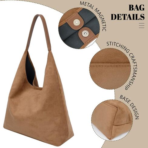 Suede Hobo Tote Bag for Women Stylish Slouchy Shoulder Bag Soft Leather Handbag Suede Purses for Work Everyday in Saudi Arabia