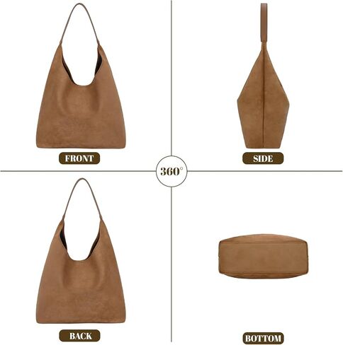 Suede Hobo Tote Bag for Women Stylish Slouchy Shoulder Bag Soft Leather Handbag Suede Purses for Work Everyday in Saudi Arabia