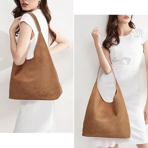 Suede Hobo Tote Bag for Women Stylish Slouchy Shoulder Bag Soft Leather Handbag Suede Purses for Work Everyday in Saudi Arabia