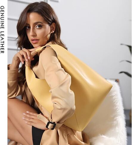 JIUFENG Hobo Bag for Women Genuine Leather Bucket Tote Bag Solid Color Commuter Underarm Shoulder Bag Womens Handbag in Kuwait