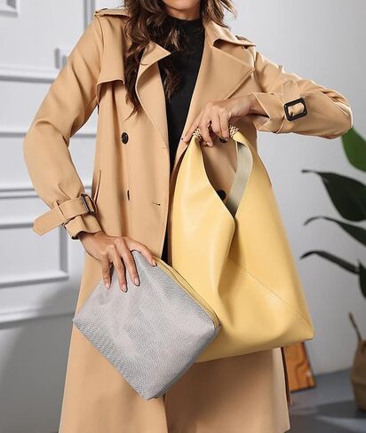 JIUFENG Hobo Bag for Women Genuine Leather Bucket Tote Bag Solid Color Commuter Underarm Shoulder Bag Womens Handbag in Kuwait
