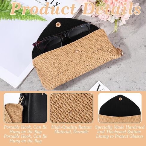 Woven Straw Glasses Case Straw Sunglasses Case Hard Shell Glasses Eyeglass Travel Pouch Boho Rattan Protective Sunglass Pouch Organizer Storage Holder For Women Fashion Accessories Vacation in Saudi Arabia
