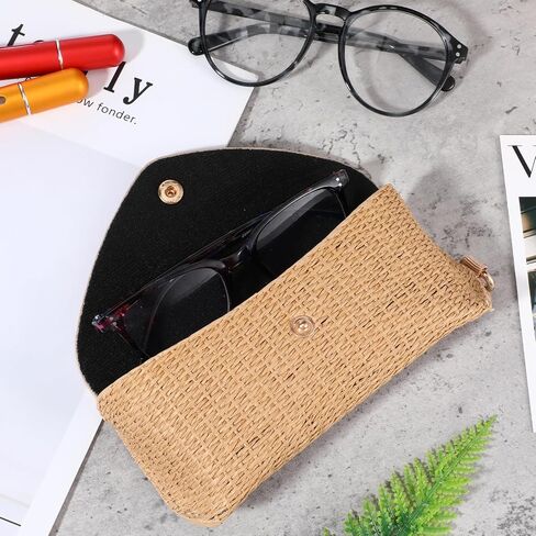 Woven Straw Glasses Case Straw Sunglasses Case Hard Shell Glasses Eyeglass Travel Pouch Boho Rattan Protective Sunglass Pouch Organizer Storage Holder For Women Fashion Accessories Vacation in Saudi Arabia