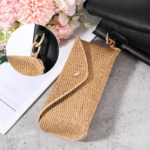 Woven Straw Glasses Case Straw Sunglasses Case Hard Shell Glasses Eyeglass Travel Pouch Boho Rattan Protective Sunglass Pouch Organizer Storage Holder For Women Fashion Accessories Vacation in Saudi Arabia