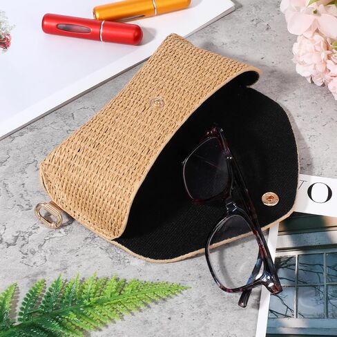 Woven Straw Glasses Case Straw Sunglasses Case Hard Shell Glasses Eyeglass Travel Pouch Boho Rattan Protective Sunglass Pouch Organizer Storage Holder For Women Fashion Accessories Vacation in Saudi Arabia