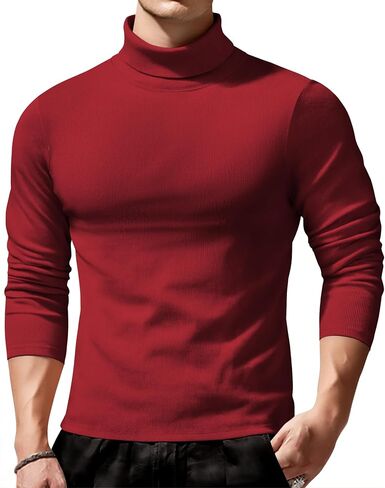 COOFANDY Men's Slim Fit Thermal Turtleneck Long Sleeve Ribbed Turtle Neck Casual Lightweight Pullover Sweater Basic Tops in Saudi Arabia