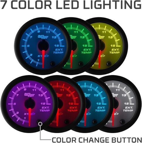 GlowShift White 7 Color 1500 F البيرومتر مجموعة قياس درجة حرارة غاز العادم EGT - تتضمن مسبار من النوع K - قرص أبيض - عدسة شفافة - لشاحنات الديزل - 2-1/16 بوصة 52 مم in Kuwait