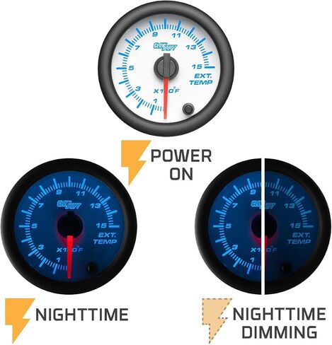 GlowShift White 7 Color 1500 F البيرومتر مجموعة قياس درجة حرارة غاز العادم EGT - تتضمن مسبار من النوع K - قرص أبيض - عدسة شفافة - لشاحنات الديزل - 2-1/16 بوصة 52 مم in Kuwait