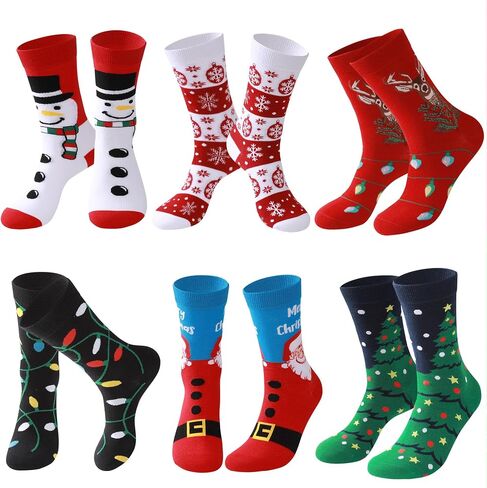 Christmas Socks for Men Women: 6 Pairs Holiday Socks Cotton Cozy Xmas Crew Socks for Family Friends Gift Chirstmas in Saudi Arabia