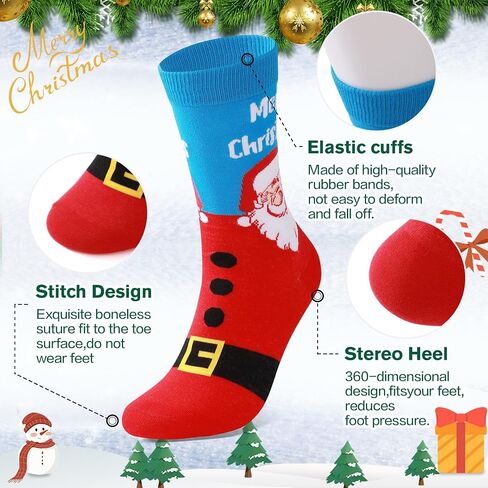 Christmas Socks for Men Women: 6 Pairs Holiday Socks Cotton Cozy Xmas Crew Socks for Family Friends Gift Chirstmas in Saudi Arabia