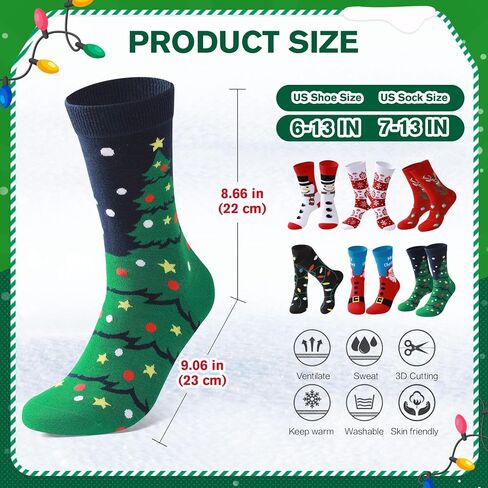 Christmas Socks for Men Women: 6 Pairs Holiday Socks Cotton Cozy Xmas Crew Socks for Family Friends Gift Chirstmas in Saudi Arabia