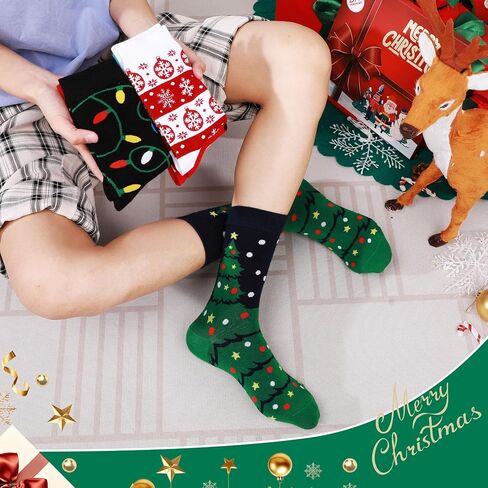 Christmas Socks for Men Women: 6 Pairs Holiday Socks Cotton Cozy Xmas Crew Socks for Family Friends Gift Chirstmas in Saudi Arabia