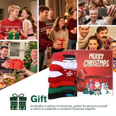 Christmas Socks for Men Women: 6 Pairs Holiday Socks Cotton Cozy Xmas Crew Socks for Family Friends Gift Chirstmas in Saudi Arabia