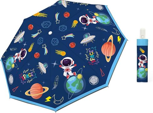 Autoamtic Kids Umbrella UV Resistant, Folding Compact Umbrella 360° Reflective Strip for Travel Outdoor, Lightweight Cute Kids Parasol Anti-rebound Safe for Toddler in Saudi Arabia