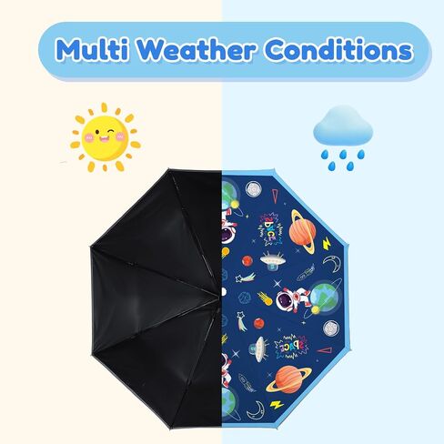 Autoamtic Kids Umbrella UV Resistant, Folding Compact Umbrella 360° Reflective Strip for Travel Outdoor, Lightweight Cute Kids Parasol Anti-rebound Safe for Toddler in Saudi Arabia