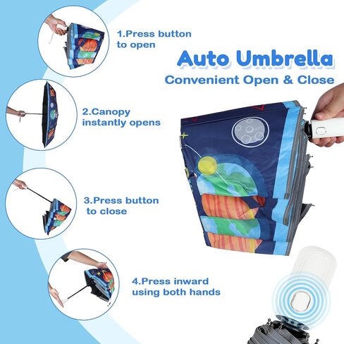 Autoamtic Kids Umbrella UV Resistant, Folding Compact Umbrella 360° Reflective Strip for Travel Outdoor, Lightweight Cute Kids Parasol Anti-rebound Safe for Toddler in Saudi Arabia