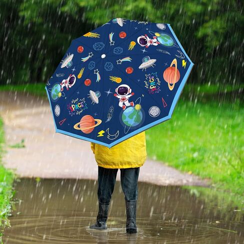 Autoamtic Kids Umbrella UV Resistant, Folding Compact Umbrella 360° Reflective Strip for Travel Outdoor, Lightweight Cute Kids Parasol Anti-rebound Safe for Toddler in Saudi Arabia