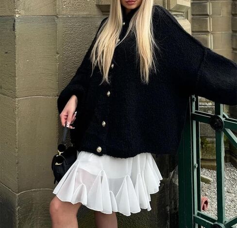 Women's Winter Button Down Cardigan Sweaters Loose Fall Sweater Coats Mock Neck Lantern Long Sleeve Chunky Knit Jacket in Saudi Arabia