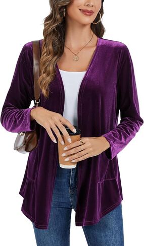 Women's Velvet Cardigan Long Sleeve Open Front Irregular Tailored Cardigans Jacket Blazer Coat with Pockets in Saudi Arabia