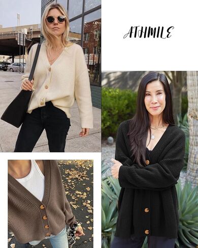 ATHMILE Oversized Cardigan Sweaters for Women Lightweight Button V-Neck Casual Open Front Knit Fall Outfits 2025 in Saudi Arabia