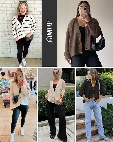 ATHMILE Oversized Cardigan Sweaters for Women Lightweight Button V-Neck Casual Open Front Knit Fall Outfits 2025 in Saudi Arabia