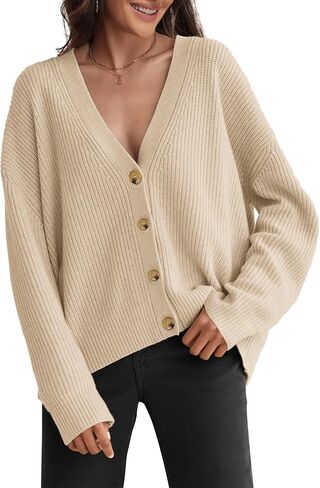 ATHMILE Oversized Cardigan Sweaters for Women Lightweight Button V-Neck Casual Open Front Knit Fall Outfits 2025 in Saudi Arabia
