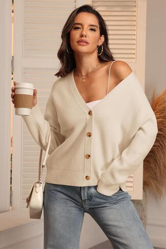 ATHMILE Oversized Cardigan Sweaters for Women Lightweight Button V-Neck Casual Open Front Knit Fall Outfits 2025 in Saudi Arabia