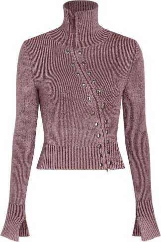 CIDER Zipper Cardigan Sweaters for Women Trendy Stand Collar Rivet Cardigans Split Long Sleeve Fall Winter in Saudi Arabia