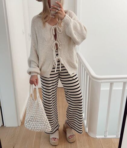 Womens Tie Front Cardigan Sweaters Oversized Puff Long Sleeve Cute Bow Trendy Loose Fall Winter Sweaters in Kuwait