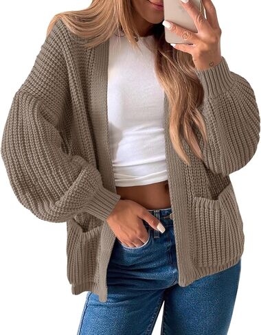 Saodimallsu Womens Oversized Cardigan Ribbed Chunky Knit Long Lantern Sleeve Open Front Fall Sweater Coats in Saudi Arabia
