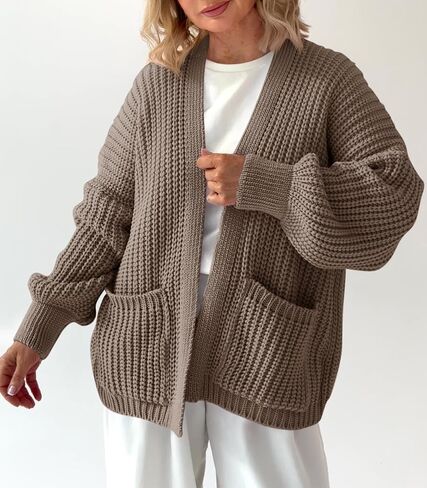 Saodimallsu Womens Oversized Cardigan Ribbed Chunky Knit Long Lantern Sleeve Open Front Fall Sweater Coats in Saudi Arabia