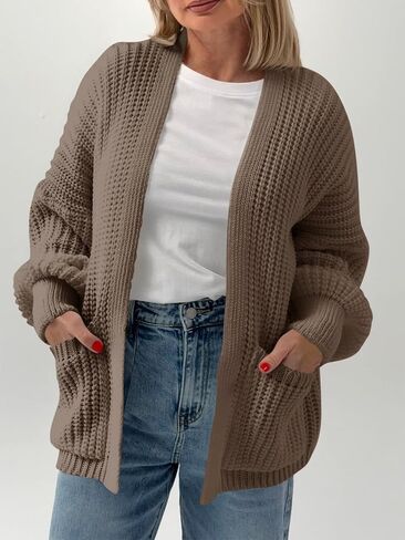 Saodimallsu Womens Oversized Cardigan Ribbed Chunky Knit Long Lantern Sleeve Open Front Fall Sweater Coats in Saudi Arabia