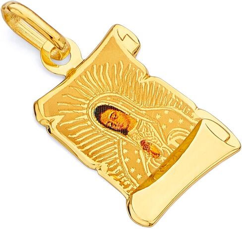14k REAL Yellow Gold Religious Our Lady of Guadalupe Enamel Picture Charm Pendant in Saudi Arabia